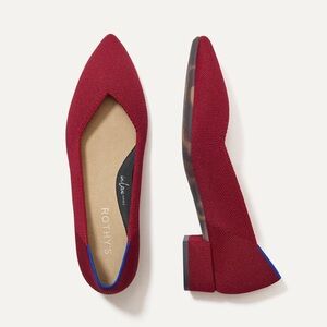 Rothy's Burgundy Pointed-Toe Knit Flats with Blue Trim